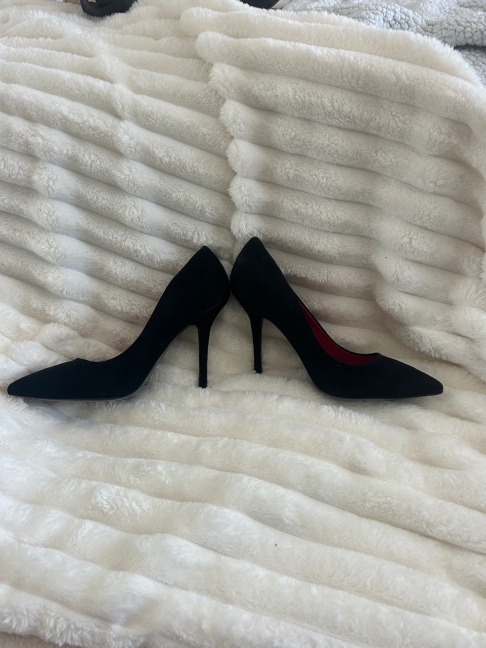 Charles Jourdan Paris Black Suede Pointed Toe Pumps with Red Insole